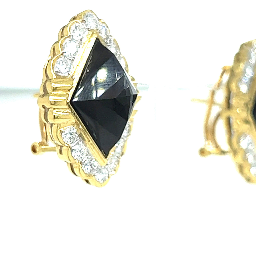 Vintage Sugarloaf Onyx and Diamond Earrings