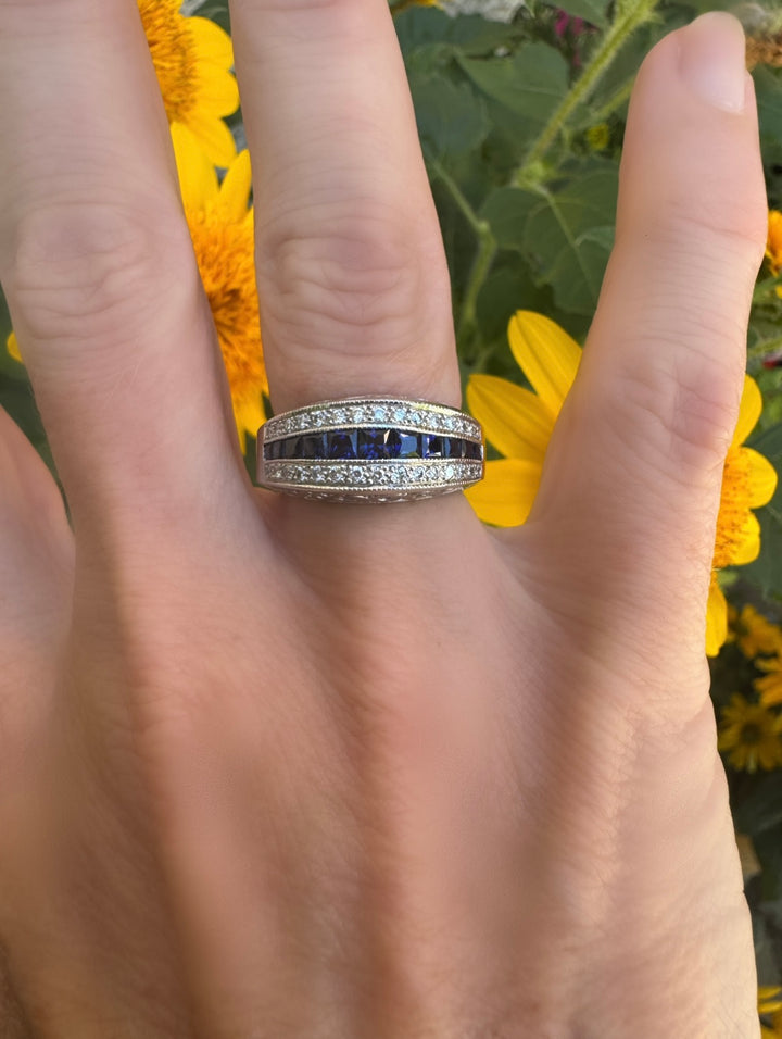 Sapphire and Diamond 14k White Gold  Band/Ring