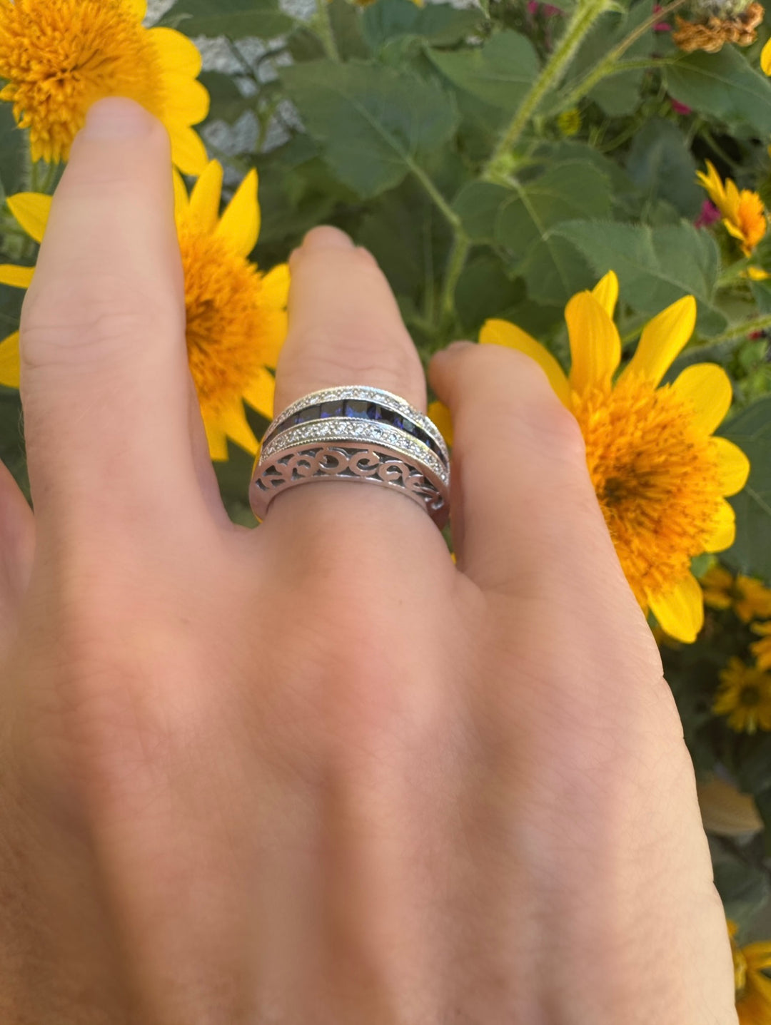 Sapphire and Diamond 14k White Gold  Band/Ring