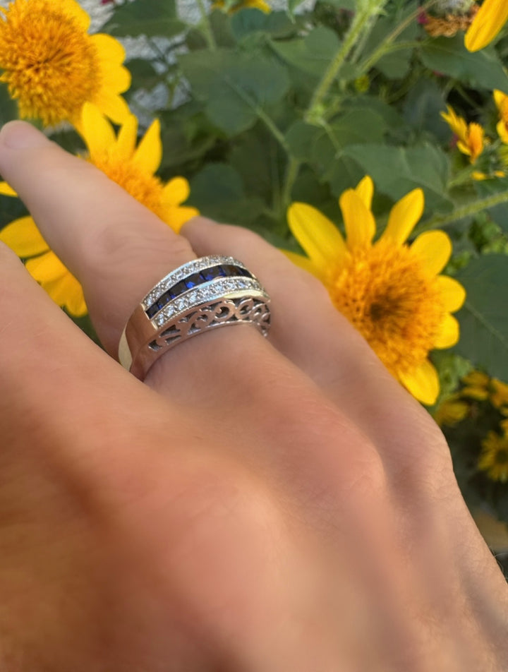 Sapphire and Diamond 14k White Gold  Band/Ring