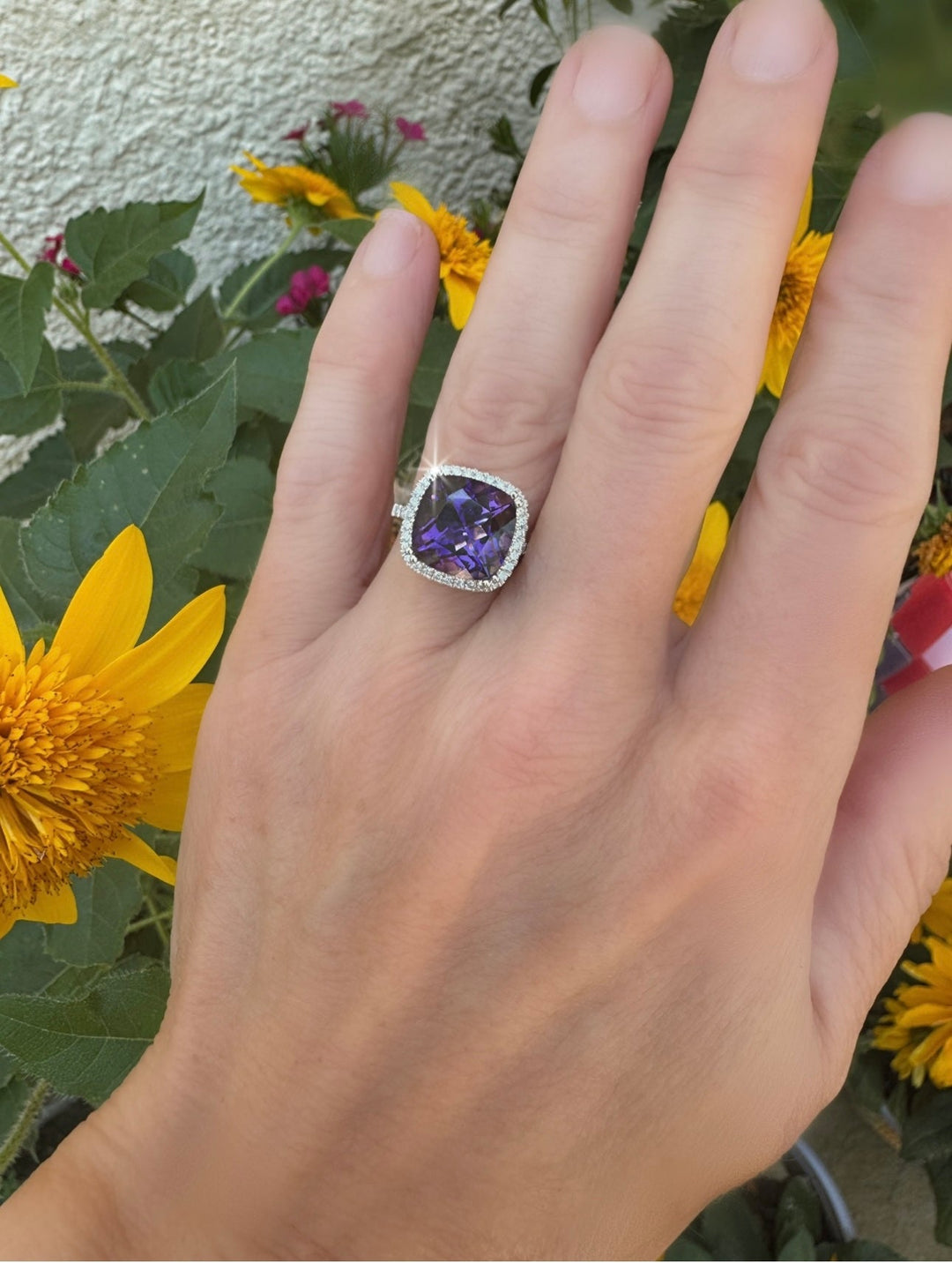 Amethyst and Diamond 14kt White Gold Ring