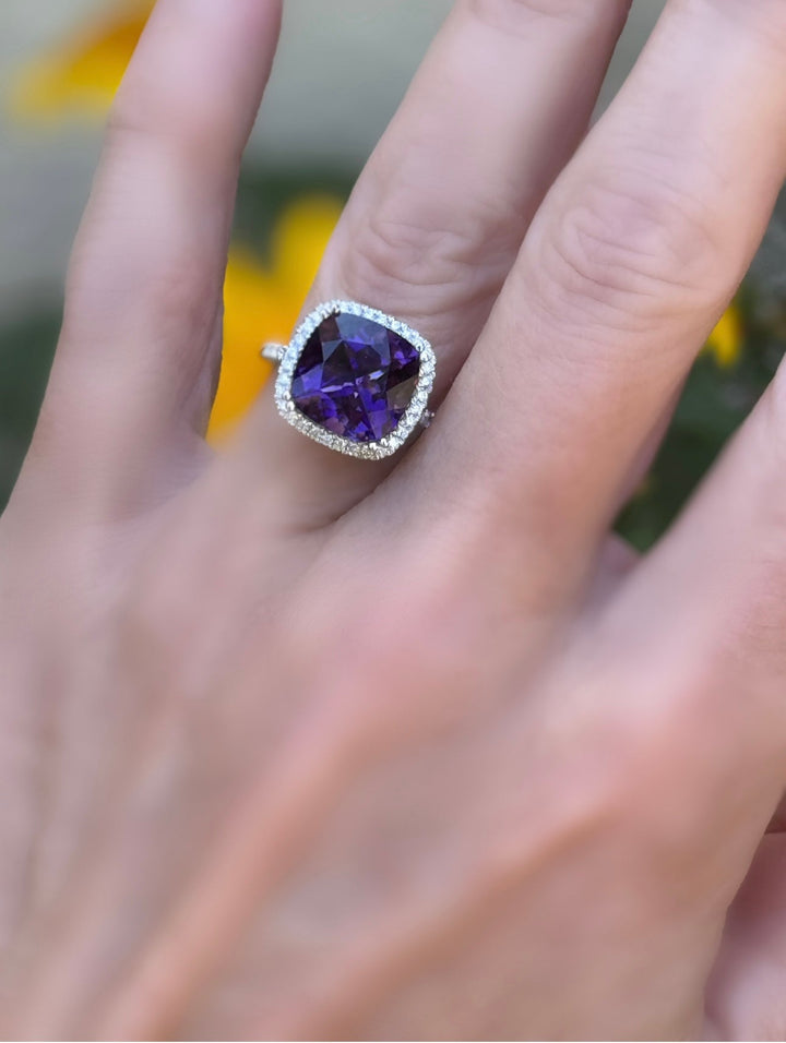 Amethyst and Diamond 14kt White Gold Ring