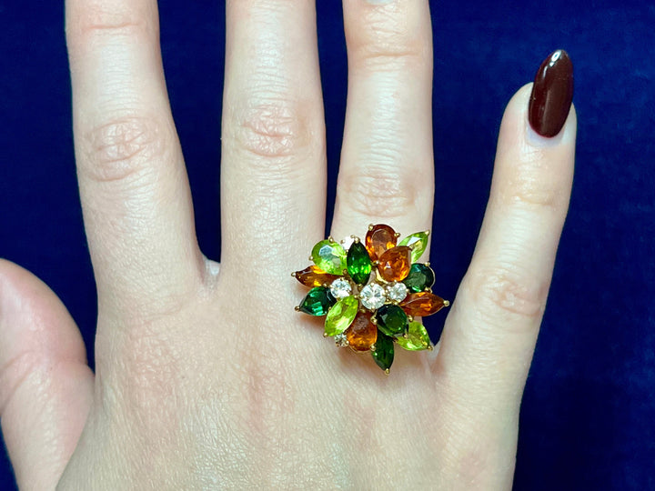 Diamond, Multi-Gemstone and 18k Yellow Gold Retro Cluster Ring