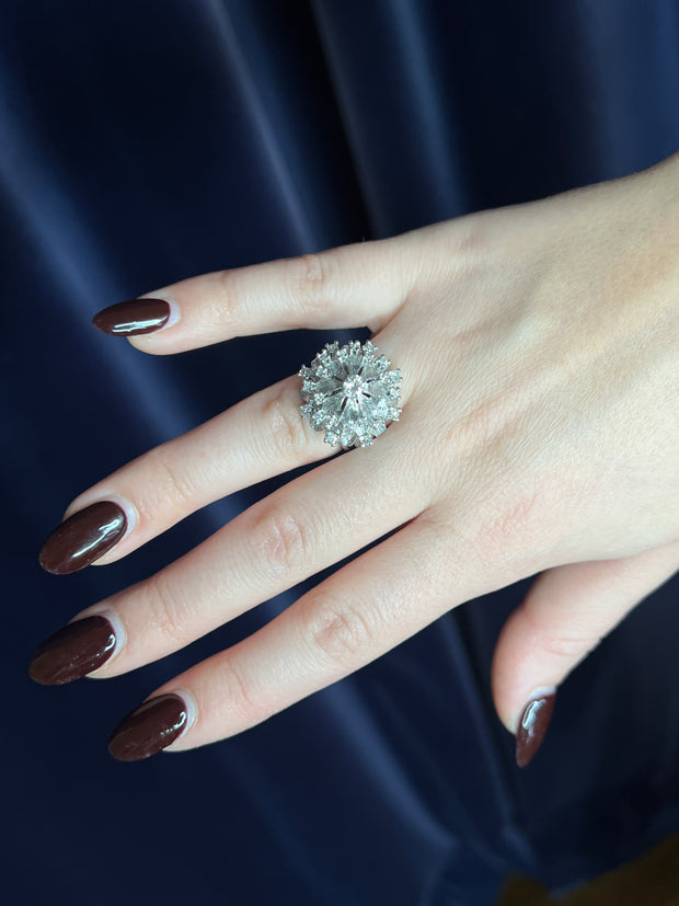 Circa 1950s Diamond and 14k White Gold Retro Cluster Ring