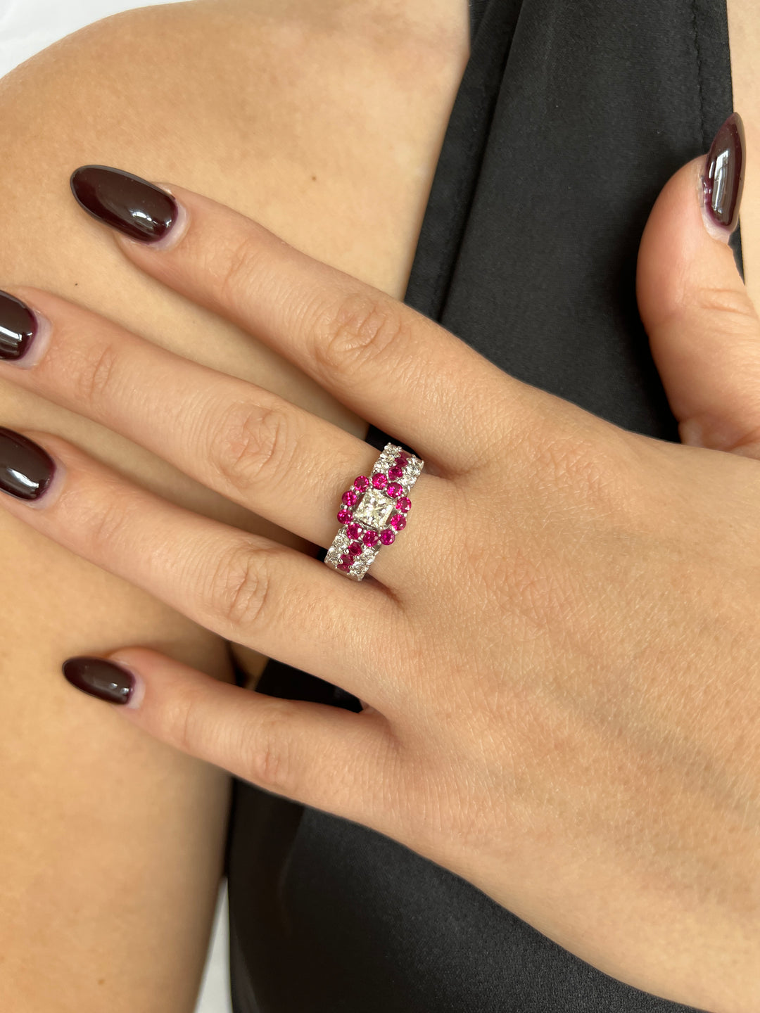 Birks 18k White Gold, Ruby and 1.15 Carat Diamond Ring