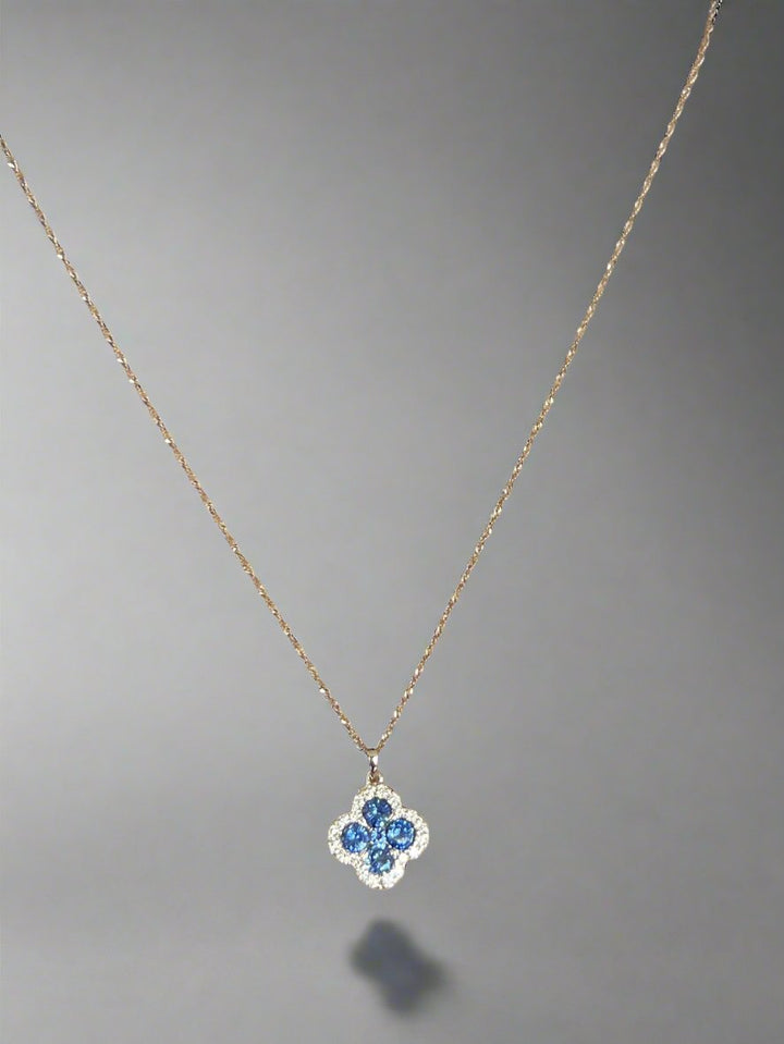 14K White Gold Diamond and Sapphire Clover Necklace