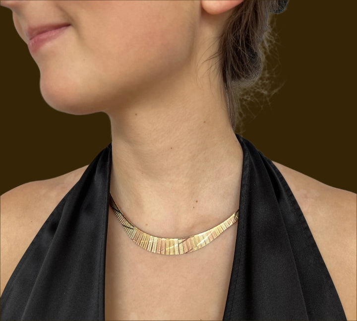 Retro Italian 14K Tri-Color Gold Vintage Necklace