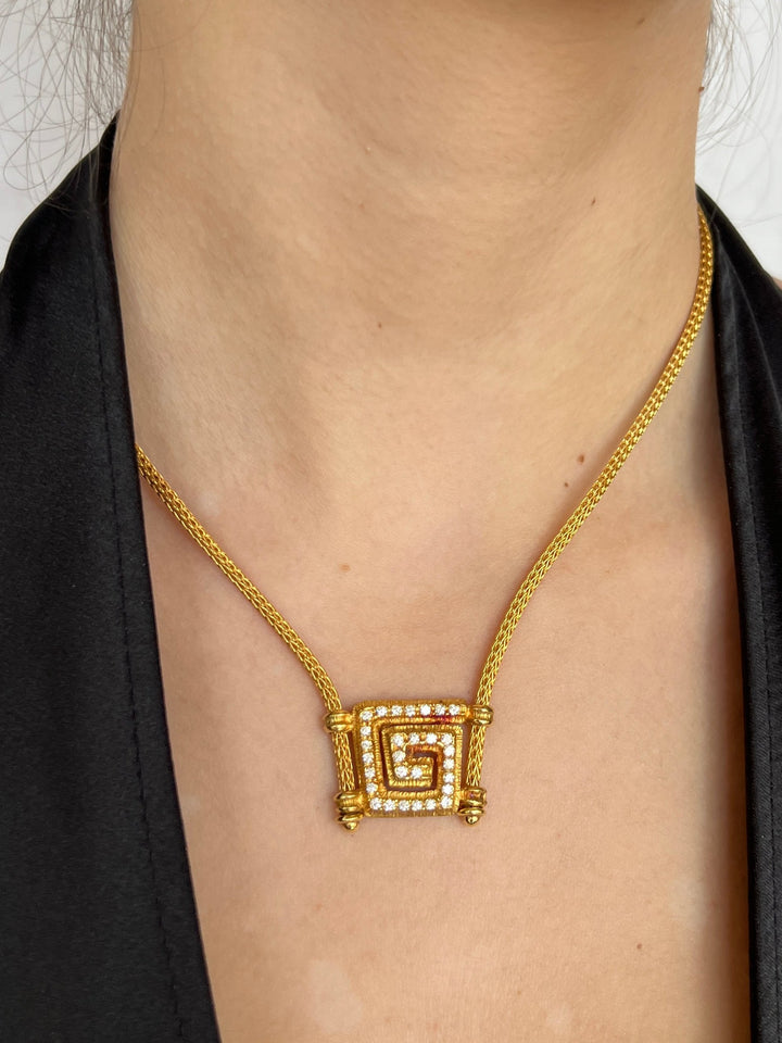 Greek Goddess 18k Yellow Gold and Diamond Greek Swirl Necklace