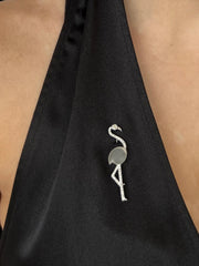 Diamond, Crystal and 18k White Gold Flamingo Brooch