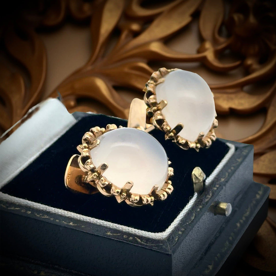 Bold 25.00 cttw Moonstone and 18K Yellow Gold Cuff Links