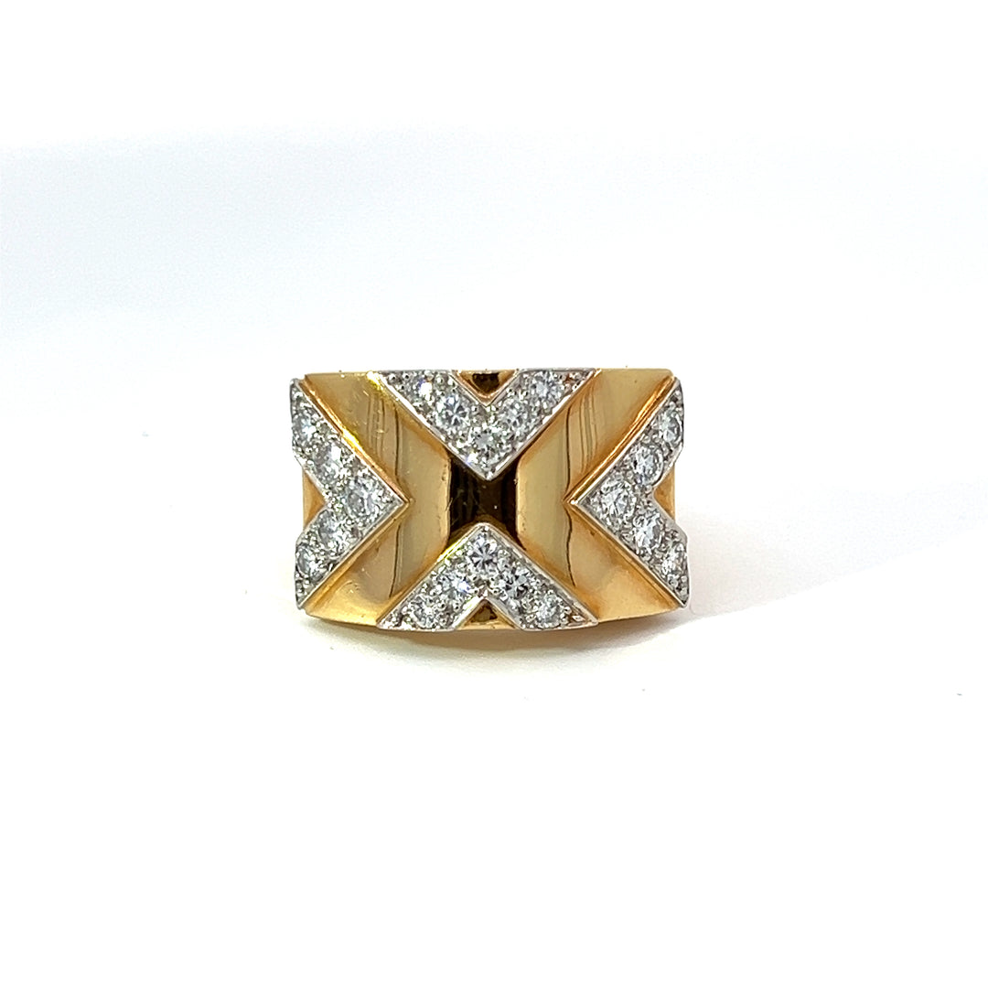 David Webb 18k Yellow Gold, Platinum and  Diamond Estate X Ring