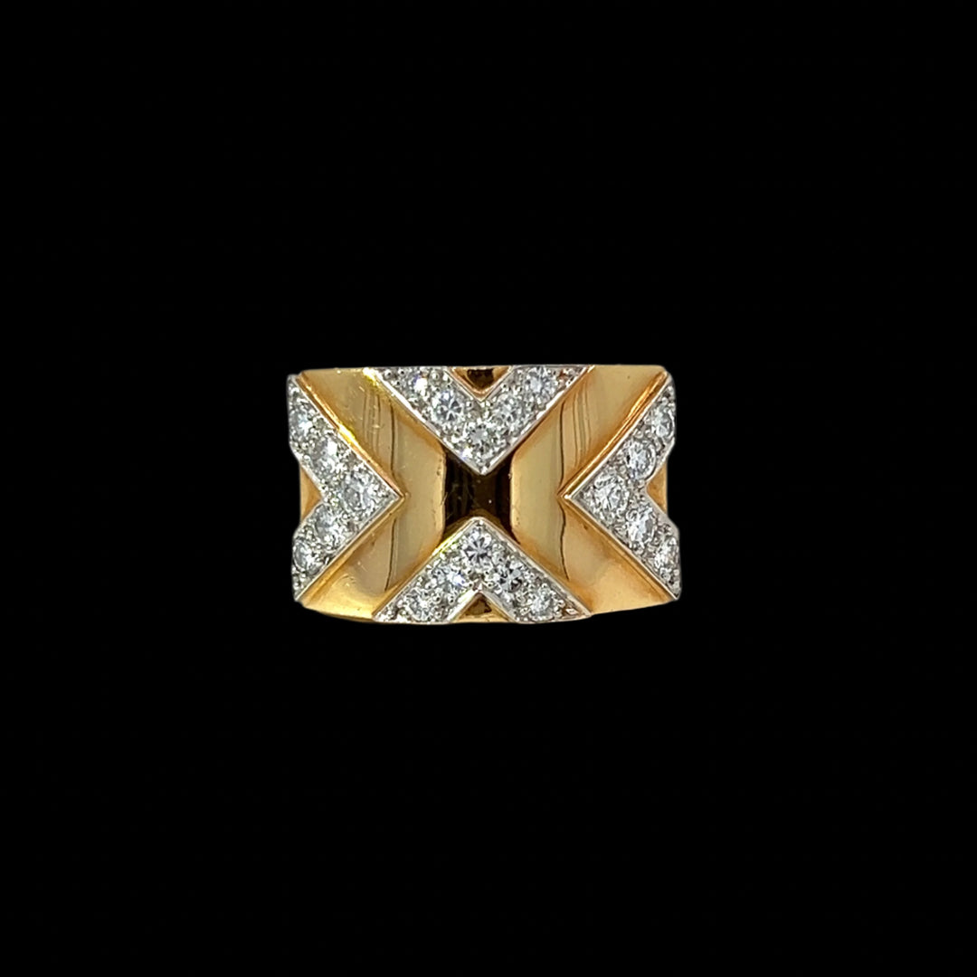 David Webb 18k Yellow Gold, Platinum and  Diamond Estate X Ring