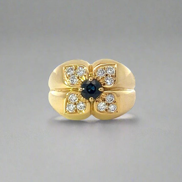 18k Yellow Gold, Diamond and Sapphire Vintage Flower Ring