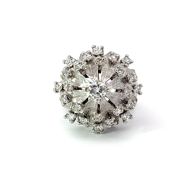 Circa 1950s Diamond and 14k White Gold Retro Cluster Ring