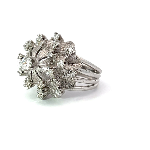 Circa 1950s Diamond and 14k White Gold Retro Cluster Ring