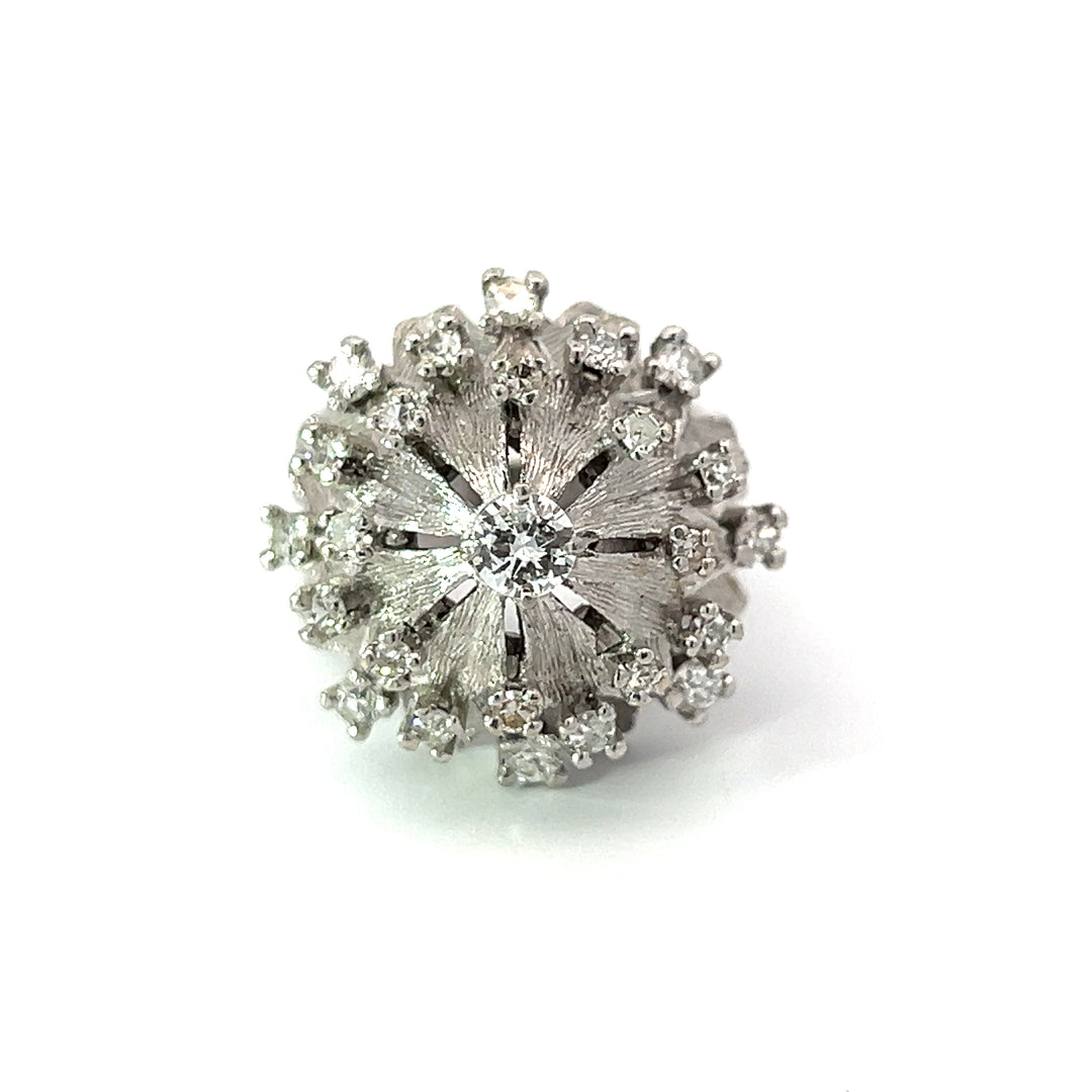 Circa 1950s Diamond and 14k White Gold Retro Cluster Ring