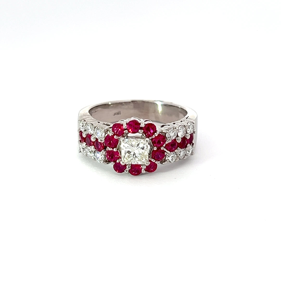 Birks 18k White Gold, Ruby and 1.15 Carat Diamond Ring