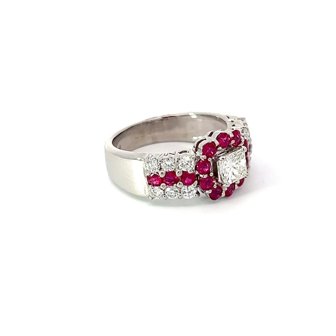 Birks 18k White Gold, Ruby and 1.15 Carat Diamond Ring