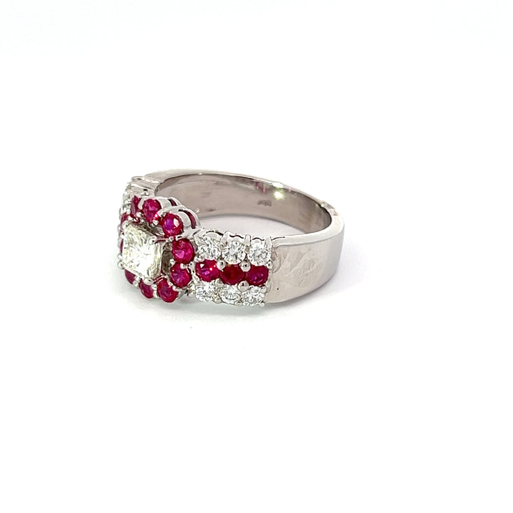 Birks 18k White Gold, Ruby and 1.15 Carat Diamond Ring