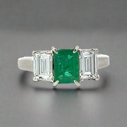 Emerald, Diamond and Platinum Three Stone Ring