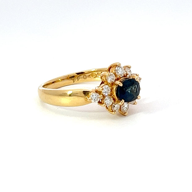 18k Yellow Gold, Diamond and Sapphire Ring