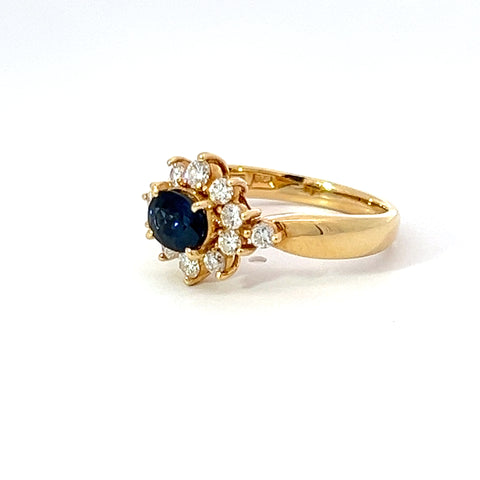 18k Yellow Gold, Diamond and Sapphire Ring