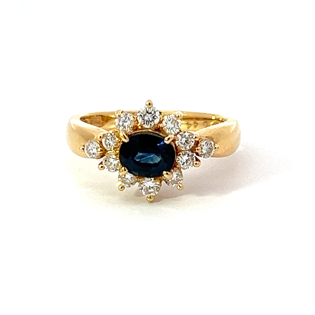 18k Yellow Gold, Diamond and Sapphire Ring