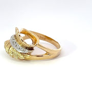 Diamond and 14k Yellow Gold Retro Leaf Ring