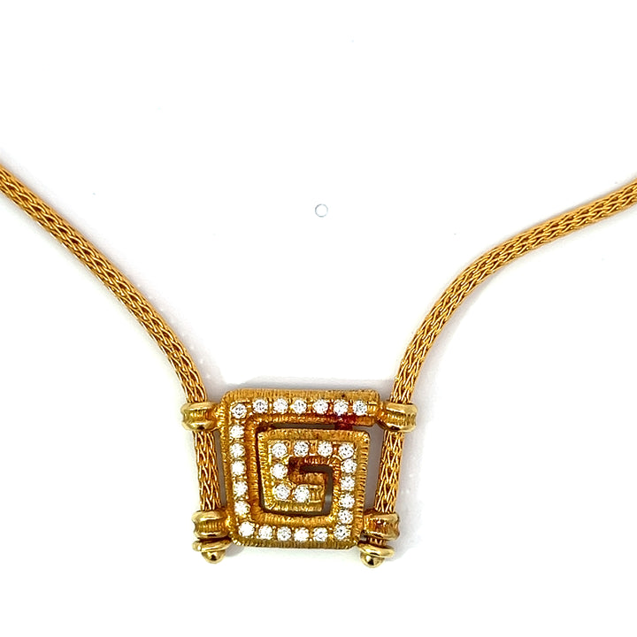Greek Goddess 18k Yellow Gold and Diamond Greek Swirl Necklace