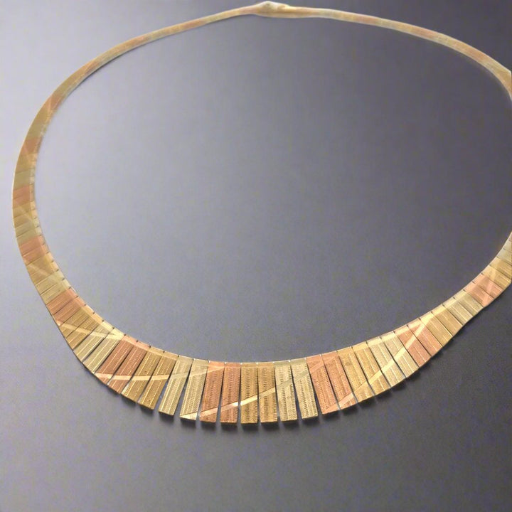 Retro Italian 14K Tri-Color Gold Vintage Necklace