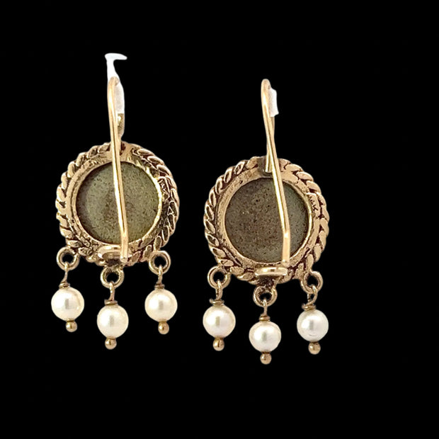 Antique Painted Portrait 14K Yellow Gold Brooch and Earrings
