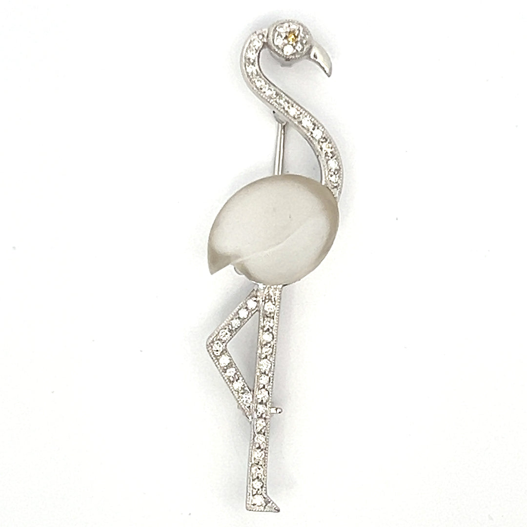 Diamond, Crystal and 18k White Gold Flamingo Brooch
