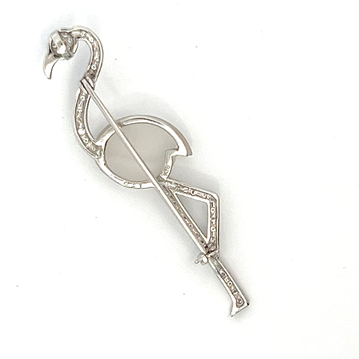 Diamond, Crystal and 18k White Gold Flamingo Brooch