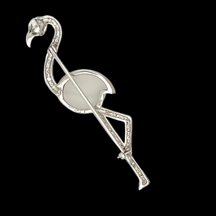 Diamond, Crystal and 18k White Gold Flamingo Brooch