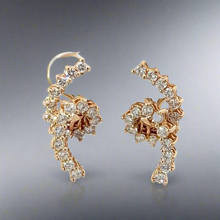Retro Diamond and 14K Gold Spiral Earrings