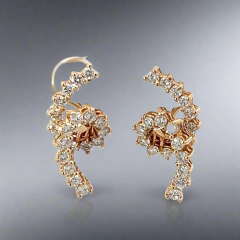 Retro Diamond and 14K Gold Spiral Earrings