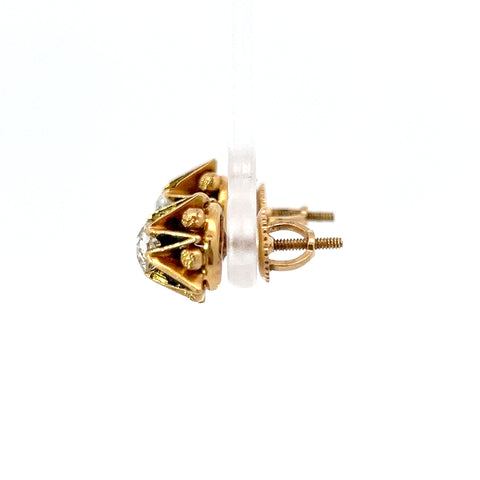 Antique .80 ctw Old Mine Cut Diamonds in 14K Yellow Gold and Enamel Star Stud Earrings