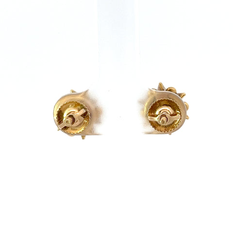 Antique .80 ctw Old Mine Cut Diamonds in 14K Yellow Gold and Enamel Star Stud Earrings