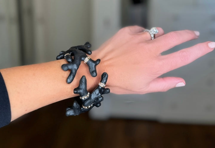 Annibale Baldini Italian Swarovski Crystal and Black Coral Statement Bangle Bracelet
