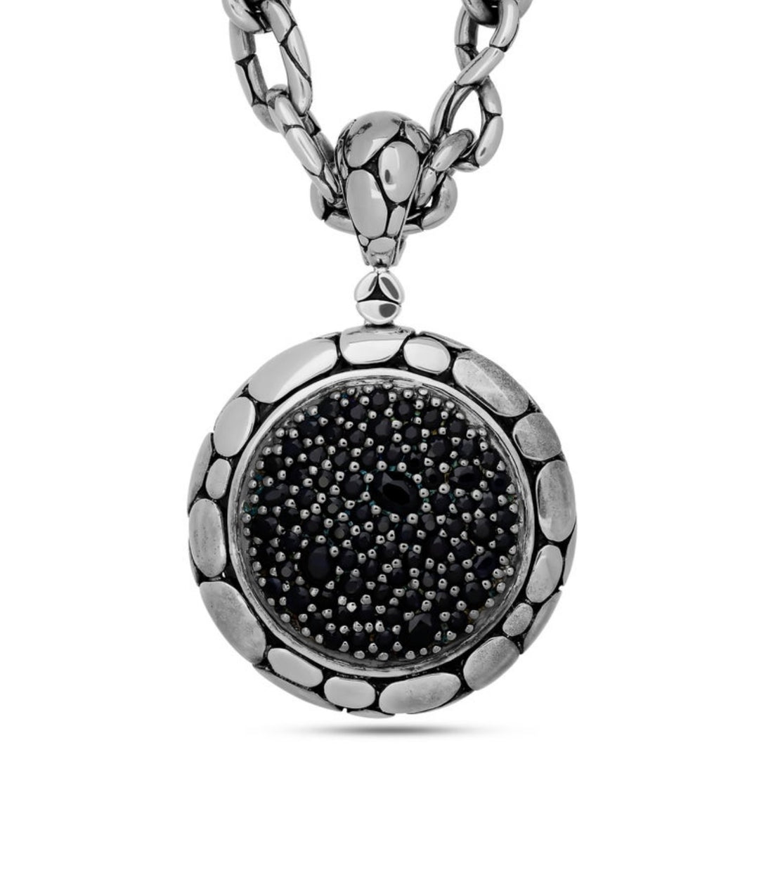 John Hardy Kali Lava Sterling Silver Black Sapphire Pendant/Chain Necklace