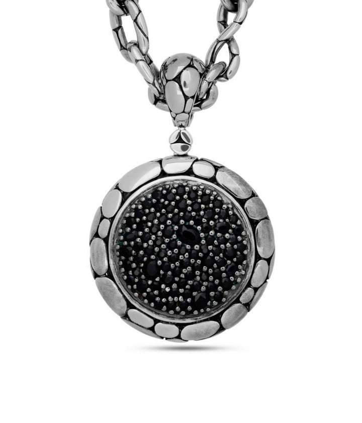 John Hardy Kali Lava Sterling Silver Black Sapphire Pendant/Chain Necklace