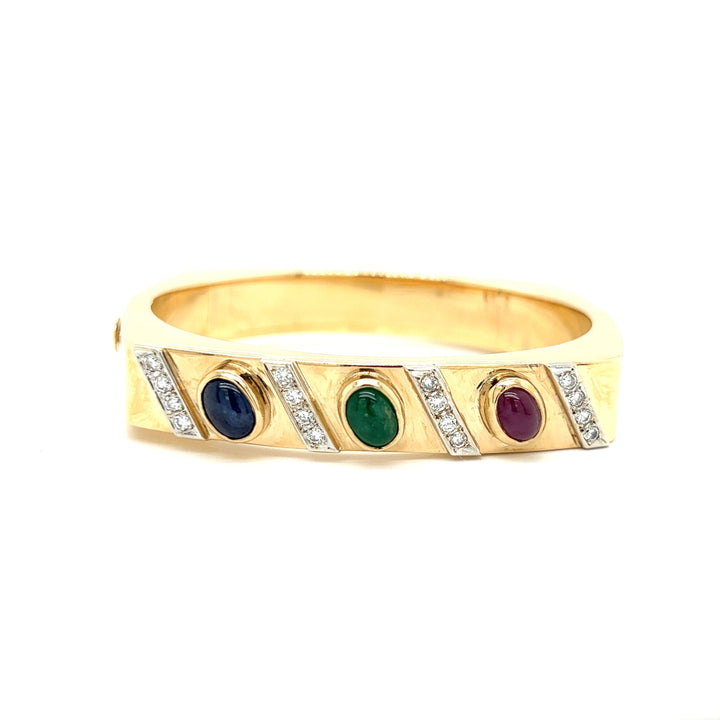 Emerald, Sapphire and Ruby Diamond Bangle Bracelet