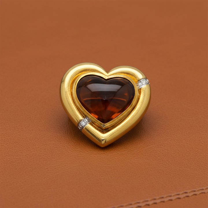 Tiffany & Co Paloma Picasso Citrine, Diamond and 18K Yellow Gold Heart Brooch