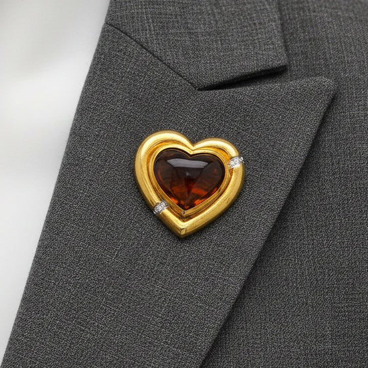 Tiffany & Co Paloma Picasso Citrine, Diamond and 18K Yellow Gold Heart Brooch