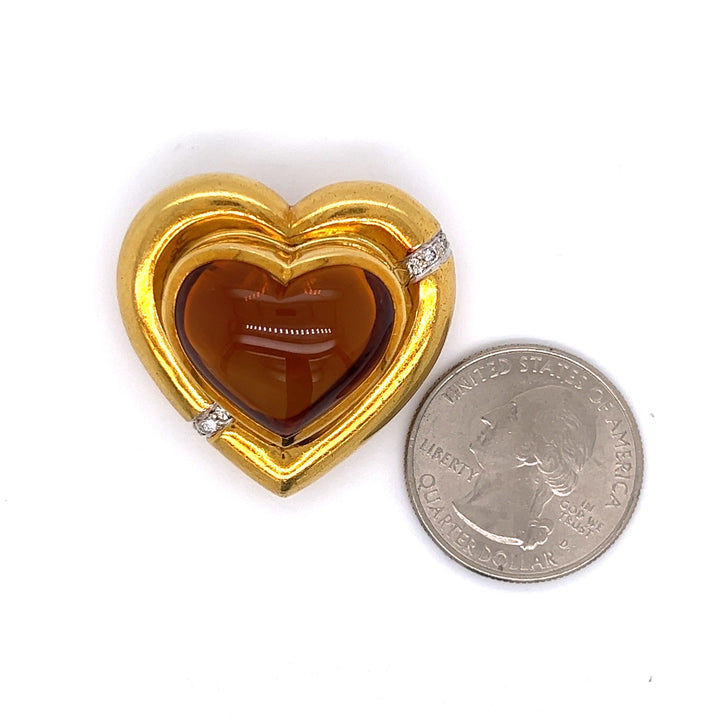 Tiffany & Co Paloma Picasso Citrine, Diamond and 18K Yellow Gold Heart Brooch
