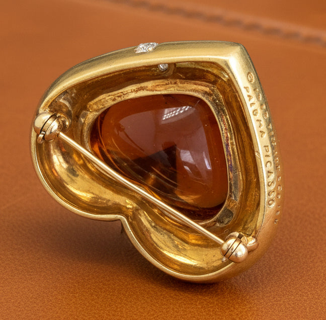 Tiffany & Co Paloma Picasso Citrine, Diamond and 18K Yellow Gold Heart Brooch