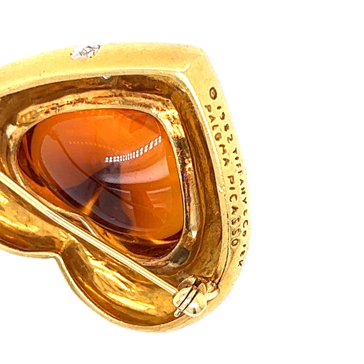 Tiffany & Co Paloma Picasso Citrine, Diamond and 18K Yellow Gold Heart Brooch