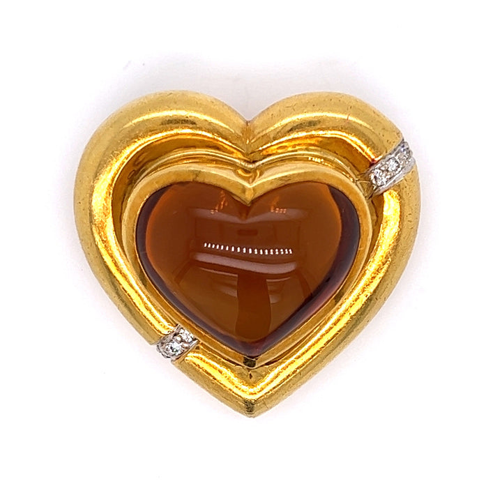 Tiffany & Co Paloma Picasso Citrine, Diamond and 18K Yellow Gold Heart Brooch