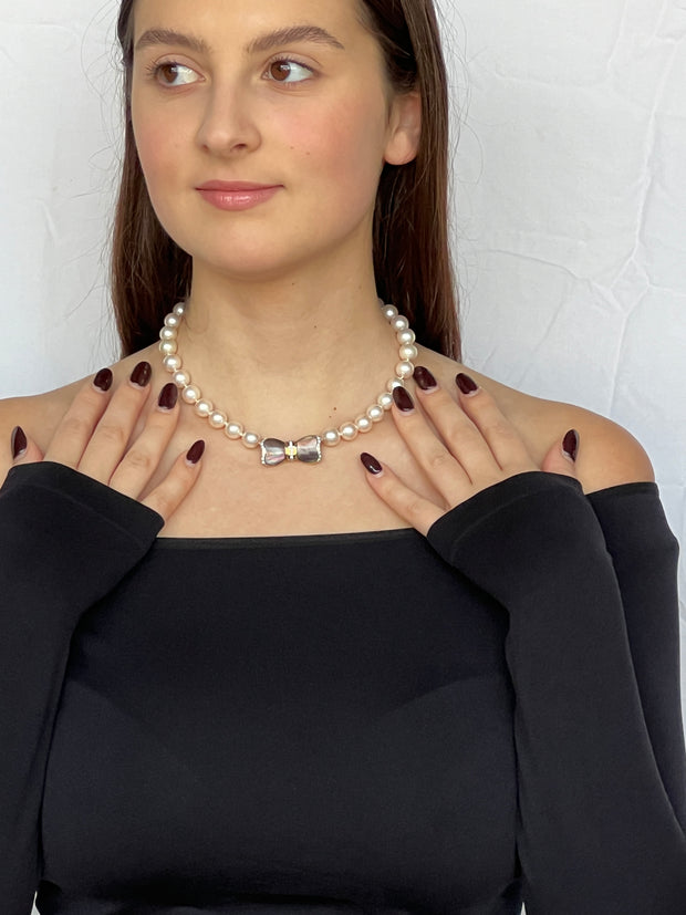 South Sea Cultured Pearl and Diamond Bow Necklace