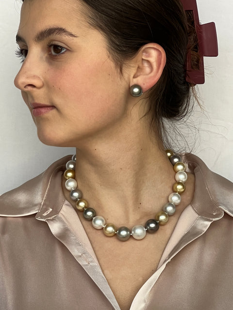 Estate Damiani South Sea Multi Color Pearl Earrings and Necklace